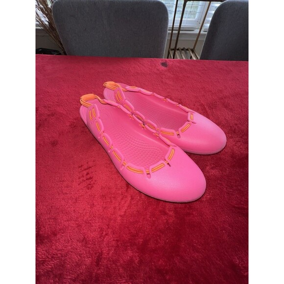 Woman’s Crocs Flats Sling Back Size 9 Hot Pink Orange - Picture 1 of 7